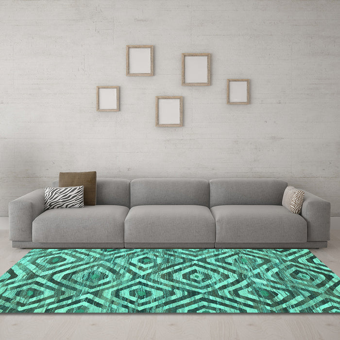 Machine Washable Southwestern Turquoise Country Area Rugs in a Living Room,, wshcon792turq