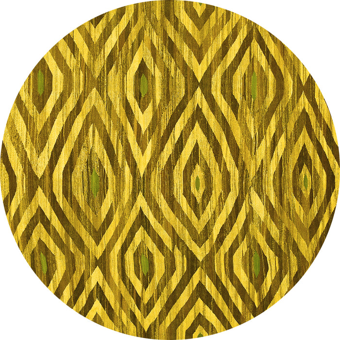 Round Machine Washable Southwestern Yellow Country Rug, wshcon792yw