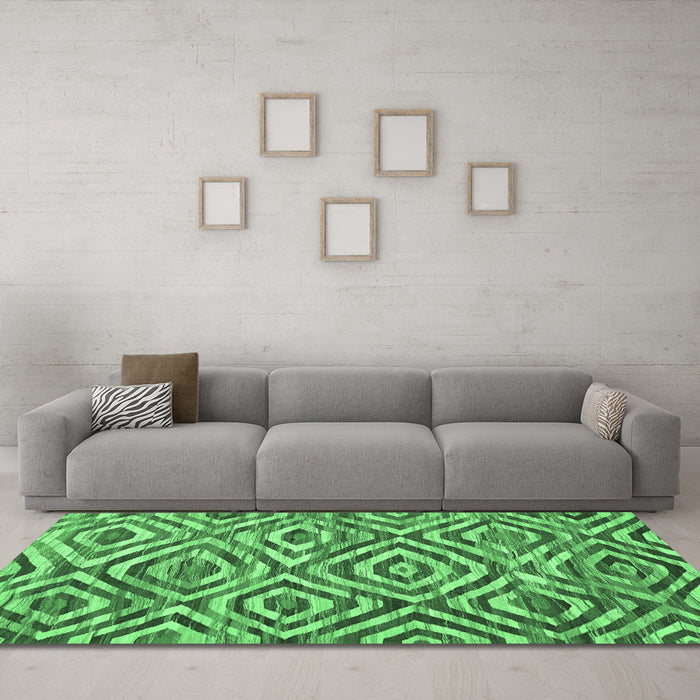 Machine Washable Southwestern Emerald Green Country Area Rugs in a Living Room,, wshcon792emgrn