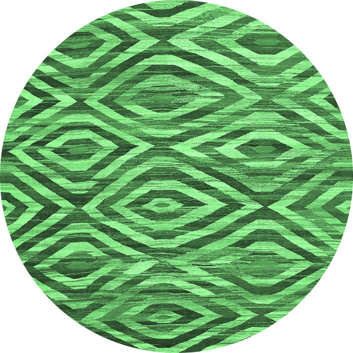 Round Machine Washable Southwestern Emerald Green Country Area Rugs, wshcon792emgrn