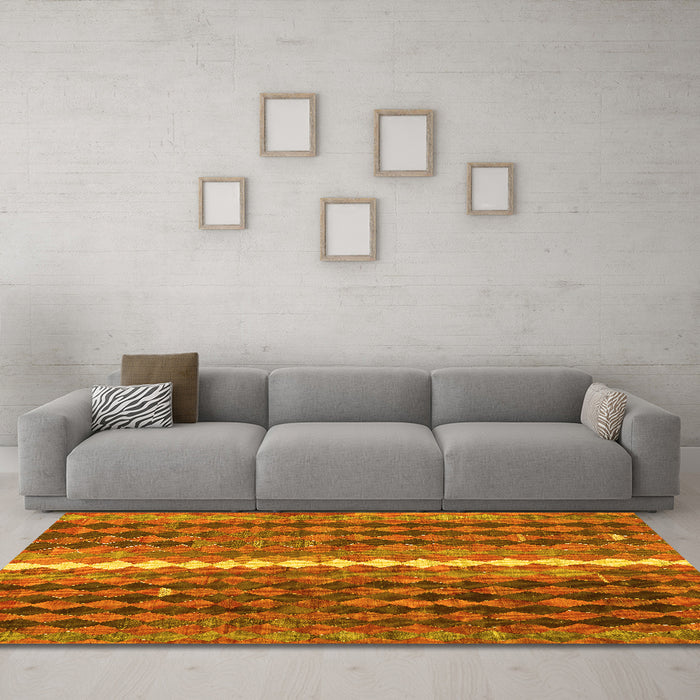 Machine Washable Oriental Yellow Traditional Rug in a Living Room, wshcon793yw