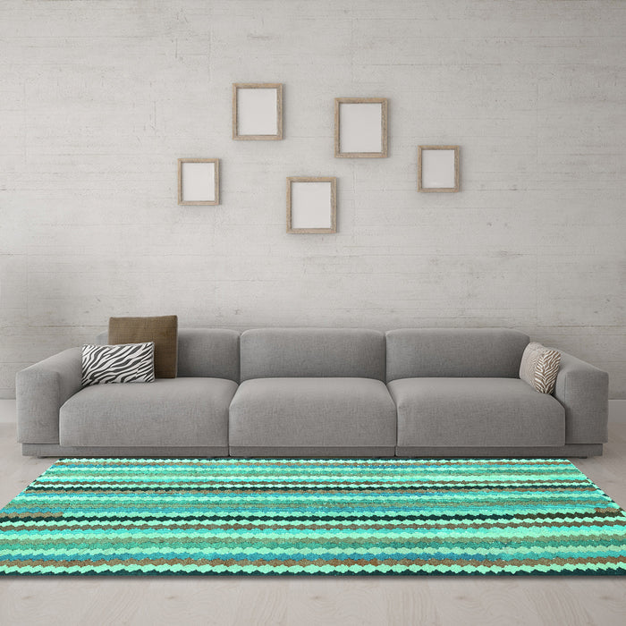 Machine Washable Southwestern Turquoise Country Area Rugs in a Living Room,, wshcon794turq