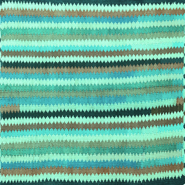 Square Machine Washable Southwestern Turquoise Country Area Rugs, wshcon794turq