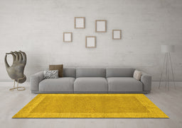 Machine Washable Abstract Yellow Contemporary Rug in a Living Room, wshcon795yw