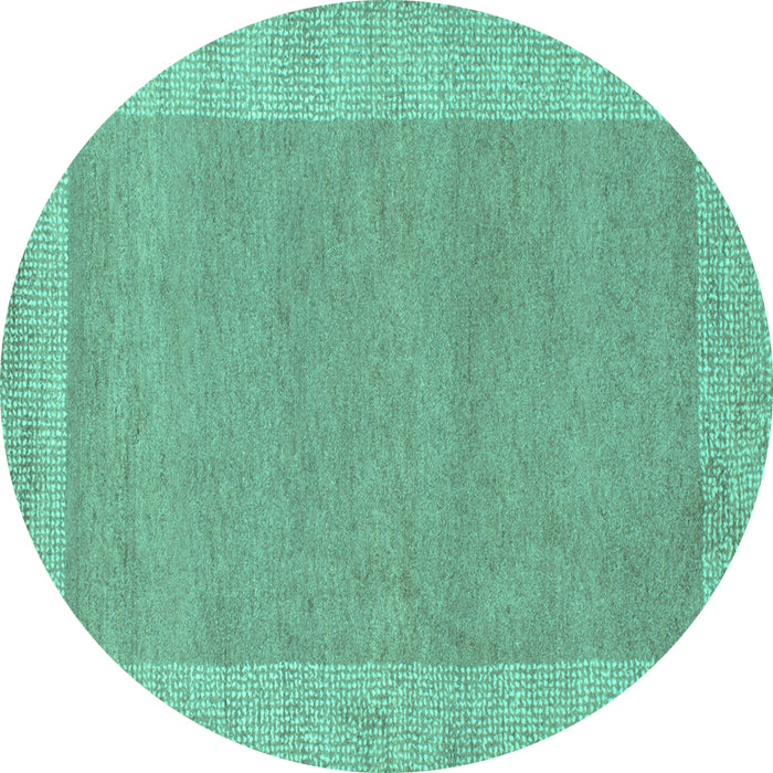 Round Machine Washable Abstract Turquoise Contemporary Area Rugs, wshcon795turq