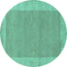 Round Machine Washable Abstract Turquoise Contemporary Area Rugs, wshcon795turq