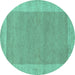 Round Abstract Turquoise Contemporary Rug, con795turq