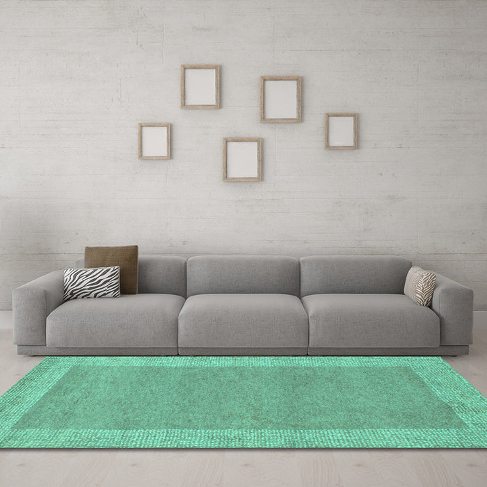 Machine Washable Abstract Turquoise Contemporary Area Rugs in a Living Room,, wshcon795turq