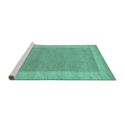 Sideview of Machine Washable Abstract Turquoise Contemporary Area Rugs, wshcon795turq