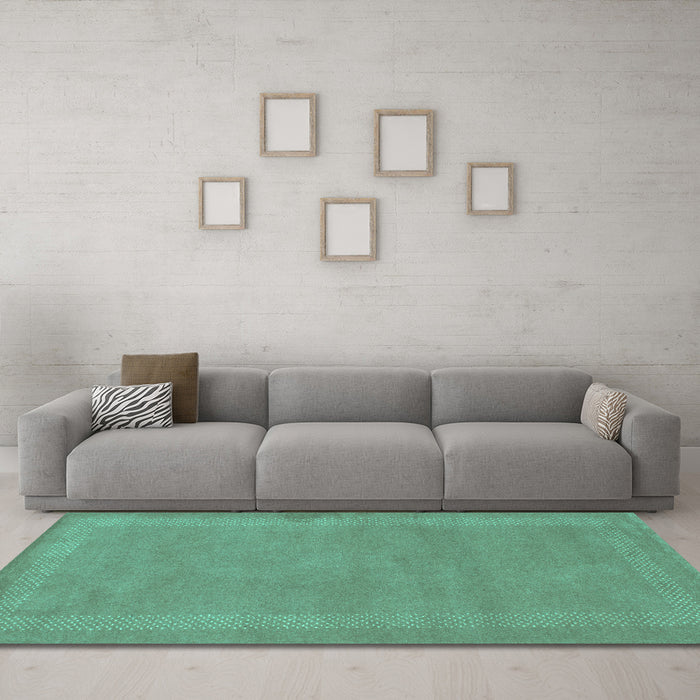 Machine Washable Abstract Turquoise Contemporary Area Rugs in a Living Room,, wshcon797turq
