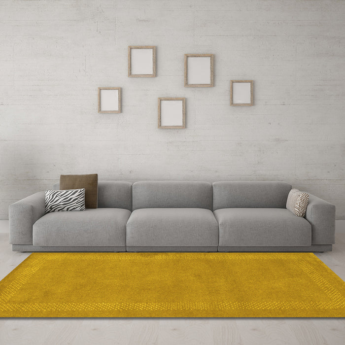 Machine Washable Abstract Yellow Contemporary Rug in a Living Room, wshcon797yw