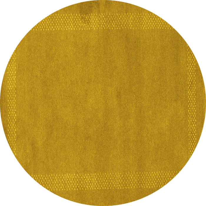 Round Machine Washable Abstract Yellow Contemporary Rug, wshcon797yw