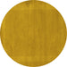 Round Machine Washable Abstract Yellow Contemporary Rug, wshcon797yw
