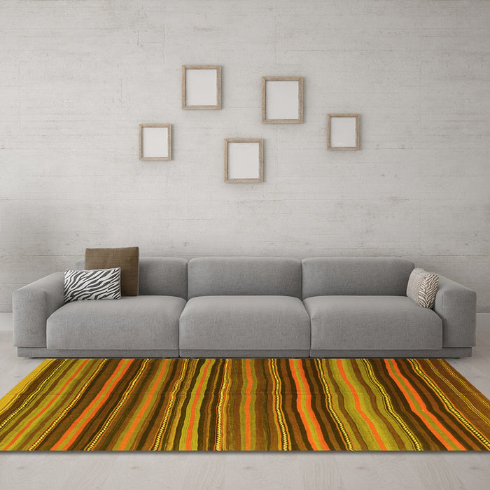 Machine Washable Southwestern Yellow Country Rug in a Living Room, wshcon798yw