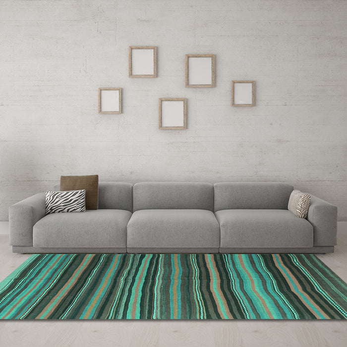 Machine Washable Southwestern Turquoise Country Area Rugs in a Living Room,, wshcon798turq