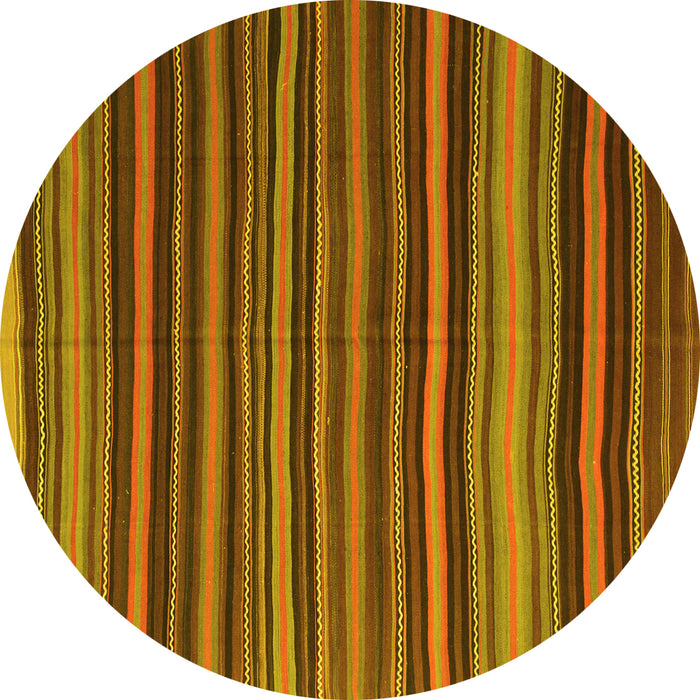 Round Machine Washable Southwestern Yellow Country Rug, wshcon798yw