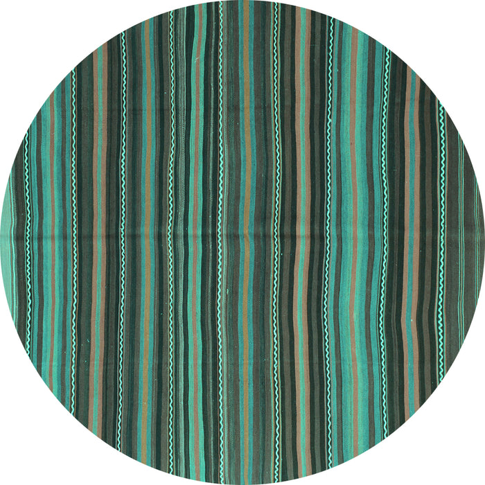 Round Machine Washable Southwestern Turquoise Country Area Rugs, wshcon798turq