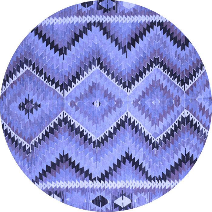 Round Machine Washable Southwestern Blue Country Rug, wshcon799blu