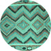 Round Machine Washable Southwestern Turquoise Country Area Rugs, wshcon799turq