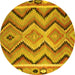 Round Machine Washable Southwestern Yellow Country Rug, wshcon799yw