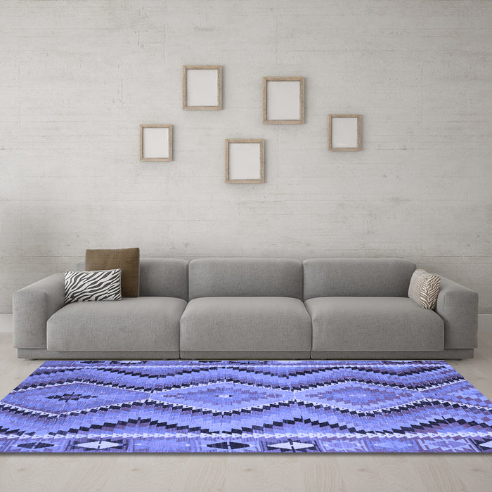 Machine Washable Southwestern Blue Country Rug in a Living Room, wshcon799blu