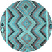 Round Machine Washable Southwestern Light Blue Country Rug, wshcon799lblu