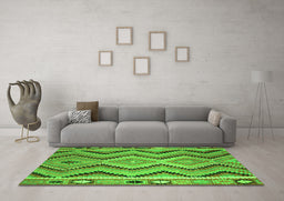 Machine Washable Southwestern Green Country Area Rugs in a Living Room,, wshcon799grn