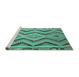Sideview of Machine Washable Southwestern Turquoise Country Area Rugs, wshcon799turq