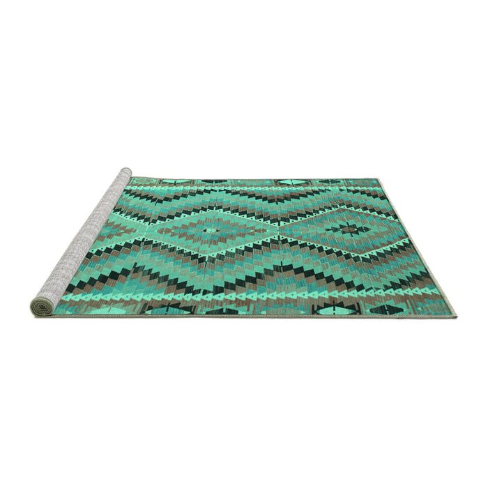 Sideview of Machine Washable Southwestern Turquoise Country Area Rugs, wshcon799turq