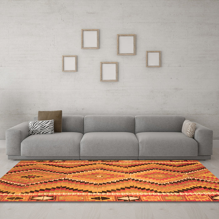 Machine Washable Southwestern Orange Country Area Rugs in a Living Room, wshcon799org
