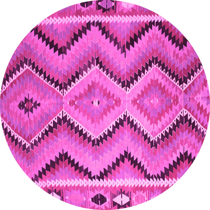 Round Machine Washable Southwestern Pink Country Rug, wshcon799pnk