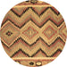 Round Machine Washable Southwestern Brown Country Rug, wshcon799brn