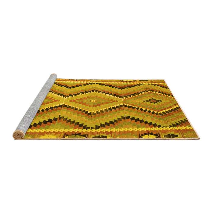 Sideview of Machine Washable Southwestern Yellow Country Rug, wshcon799yw