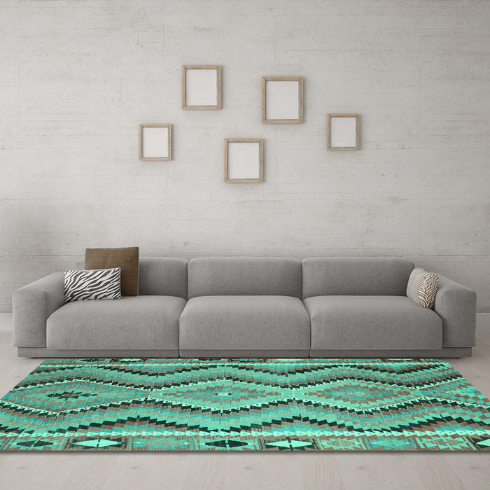 Machine Washable Southwestern Turquoise Country Area Rugs in a Living Room,, wshcon799turq