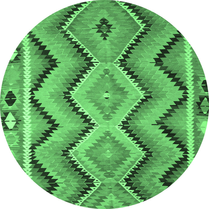 Round Machine Washable Southwestern Emerald Green Country Area Rugs, wshcon799emgrn