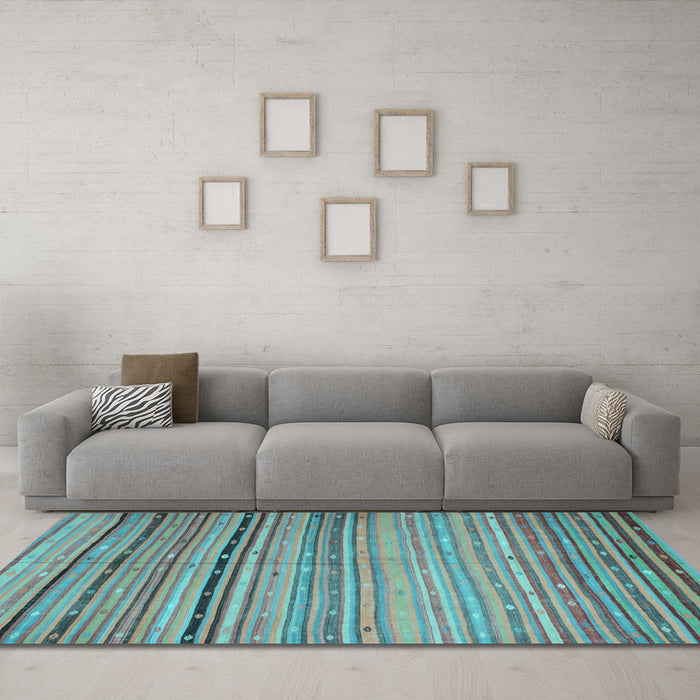 Machine Washable Southwestern Light Blue Country Rug in a Living Room, wshcon800lblu