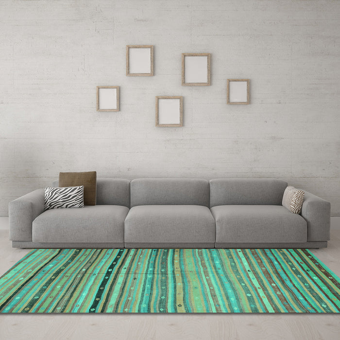 Machine Washable Southwestern Turquoise Country Area Rugs in a Living Room,, wshcon800turq