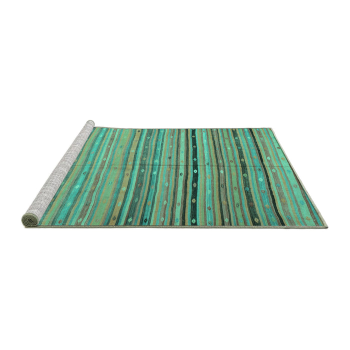 Sideview of Machine Washable Southwestern Turquoise Country Area Rugs, wshcon800turq