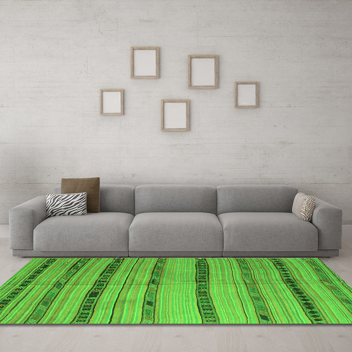 Machine Washable Southwestern Green Country Area Rugs in a Living Room,, wshcon802grn