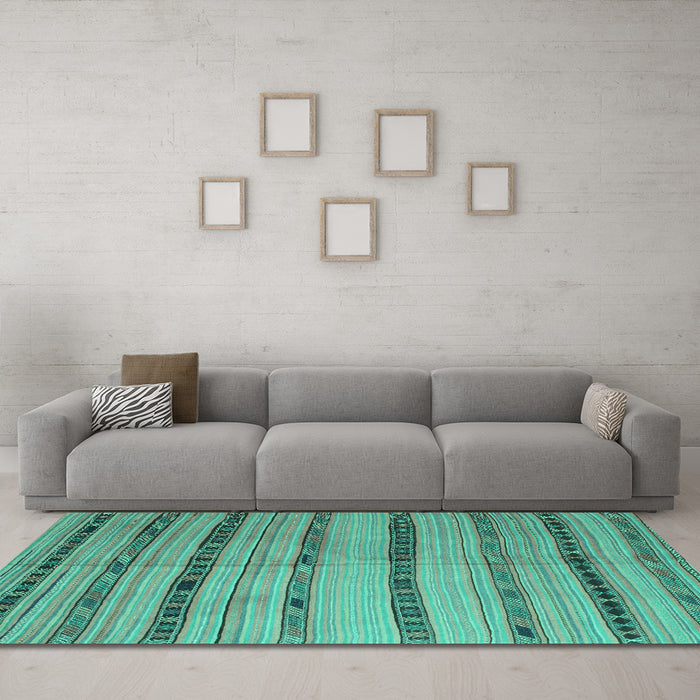 Machine Washable Southwestern Turquoise Country Area Rugs in a Living Room,, wshcon802turq