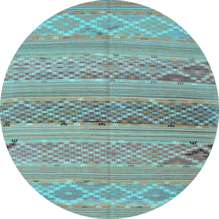 Round Machine Washable Southwestern Light Blue Country Rug, wshcon803lblu