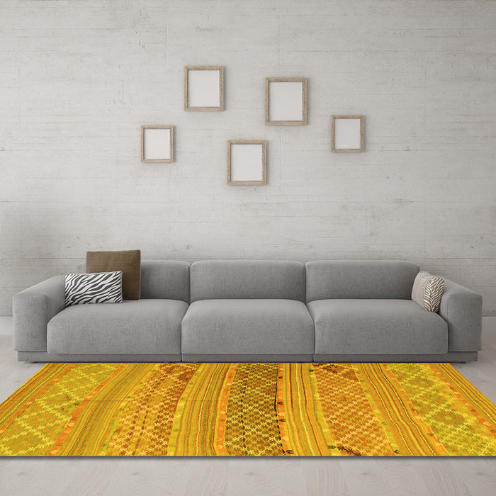 Machine Washable Southwestern Yellow Country Rug in a Living Room, wshcon803yw