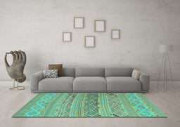 Machine Washable Southwestern Turquoise Country Area Rugs in a Living Room,, wshcon803turq