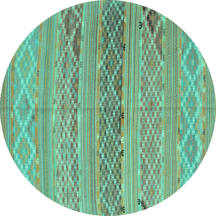 Round Machine Washable Southwestern Turquoise Country Area Rugs, wshcon803turq