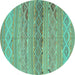 Round Machine Washable Southwestern Turquoise Country Area Rugs, wshcon803turq