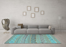 Machine Washable Southwestern Light Blue Country Rug in a Living Room, wshcon803lblu