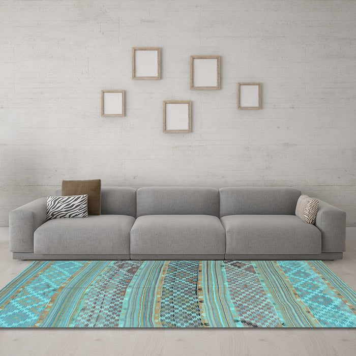 Machine Washable Southwestern Light Blue Country Rug in a Living Room, wshcon803lblu