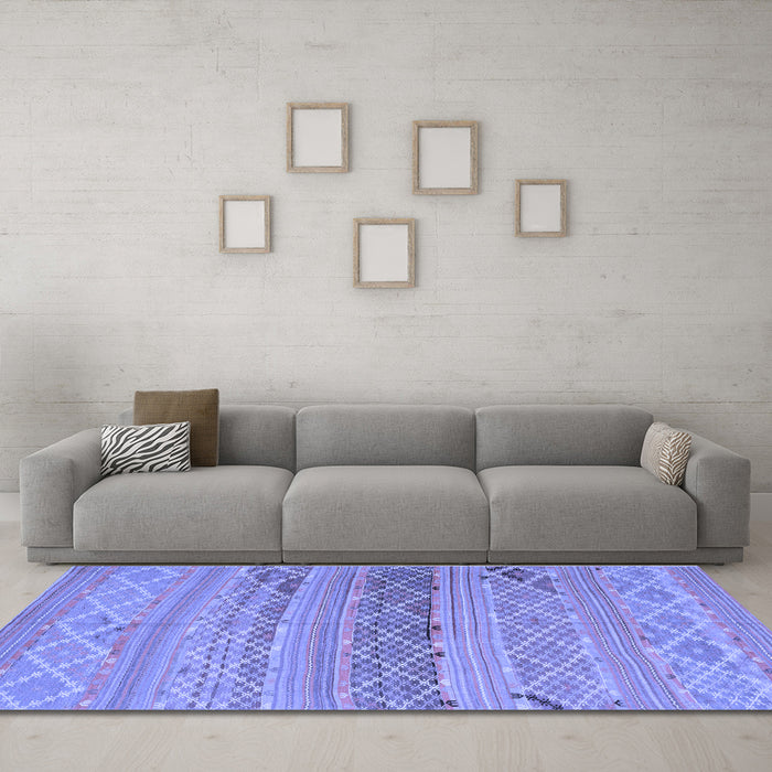 Machine Washable Southwestern Blue Country Rug in a Living Room, wshcon803blu