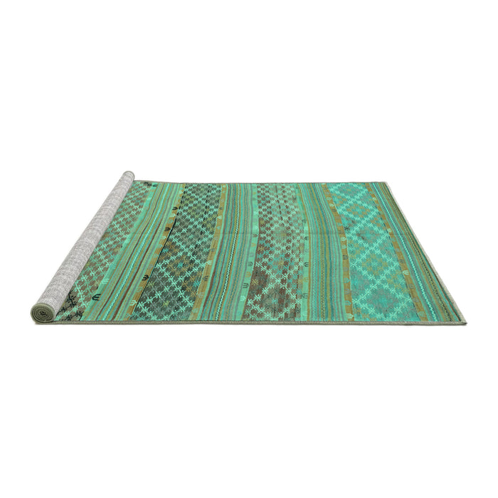 Sideview of Machine Washable Southwestern Turquoise Country Area Rugs, wshcon803turq