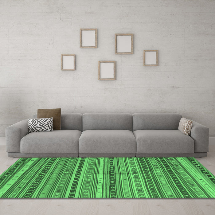 Machine Washable Southwestern Emerald Green Country Area Rugs in a Living Room,, wshcon804emgrn